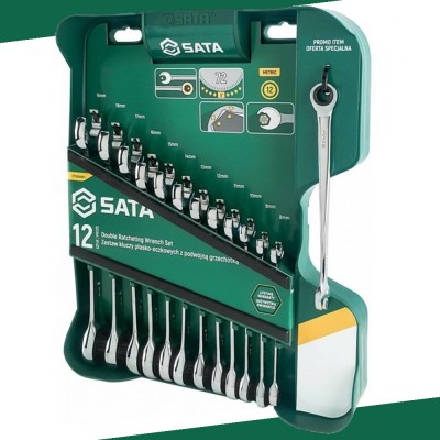 Sata 09066PL Zestaw 12 kluczy płasko-oczkowych z podwójną grzechotką